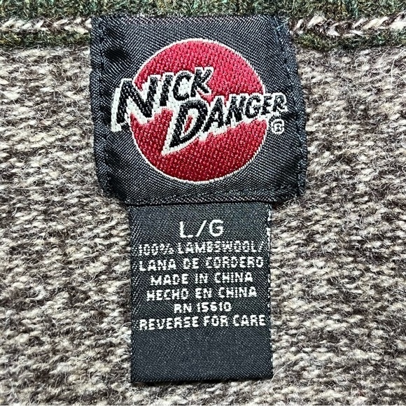 Nick Danger 1/4 Zip Sweater Mens Large Brown Aztec Lambswool Southwestern - Picture 4 of 8
